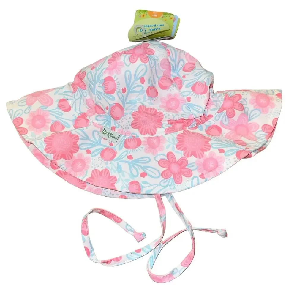 Green Sprouts Toddler Sun Hat 2T-4T UPF Protection‎ Wide Brim Tie Strap NWT